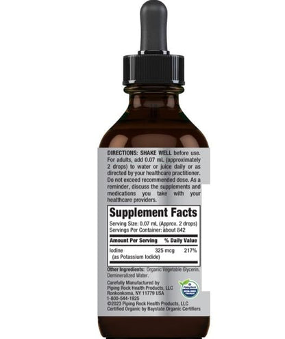 Piping Rock Nascent Iodine Drops Organic | 2 fl oz | Liquid Vegan Supplement | Non-GMO, Gluten Free (Pack of 2)