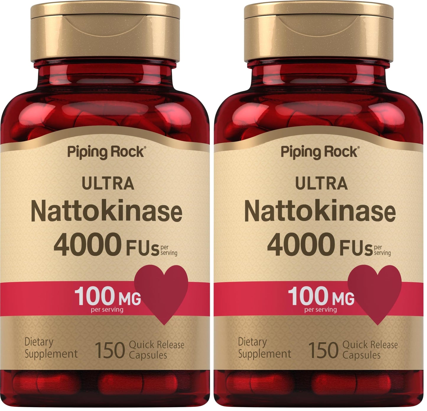 Piping Rock Nattokinase Supplement 4000 FU - 100mg, 150 Capsules, Non-GMO, Gluten Free (Pack of 2)