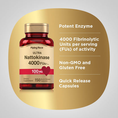 Piping Rock Nattokinase Supplement 4000 FU - 100mg, 150 Capsules, Non-GMO, Gluten Free (Pack of 2)