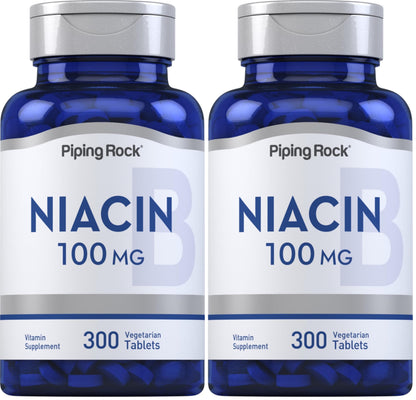 Piping Rock Niacin 100mg – 300 Tablets | with Flushing | Vegetarian, Non-GMO, Gluten Free (Pack of 2)