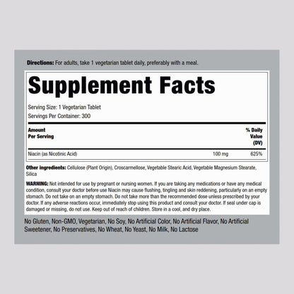 Piping Rock Niacin 100mg – 300 Tablets | with Flushing | Vegetarian, Non-GMO, Gluten Free (Pack of 2)
