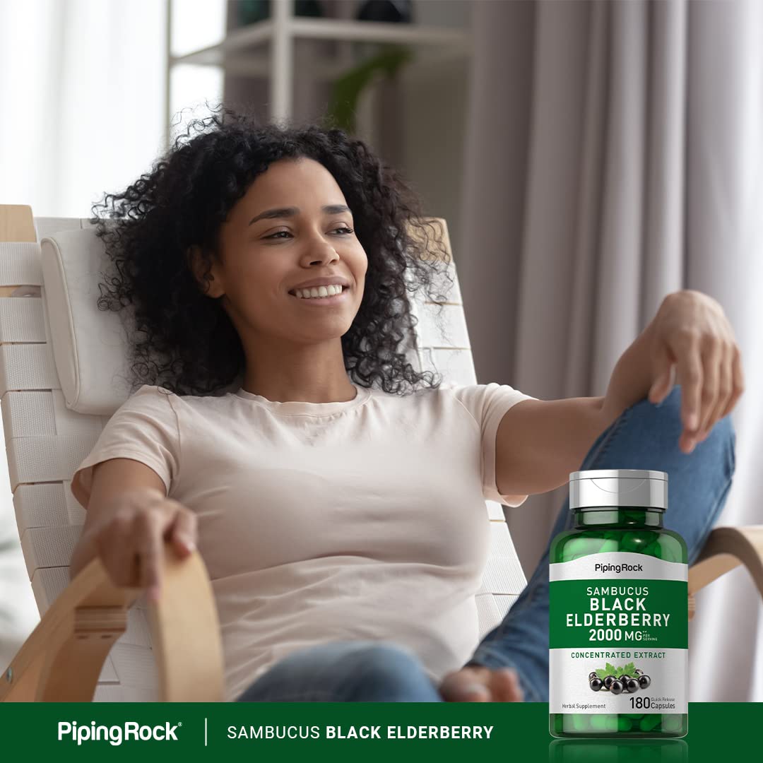 Piping Rock Black Elderberry 2000mg Capsules (180 Count) | Sambucus Nigra | Non-GMO & Gluten Free