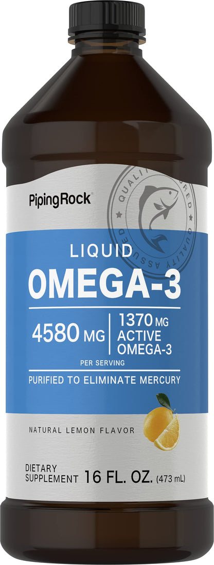 Piping Rock Omega-3 Fish Oil Liquid – 16 oz, 1370 mg Active Omega-3, Lemon