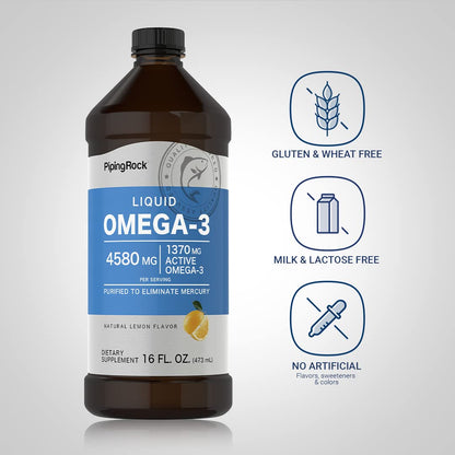 Piping Rock Omega-3 Fish Oil Liquid – 16 oz, 1370 mg Active Omega-3, Lemon