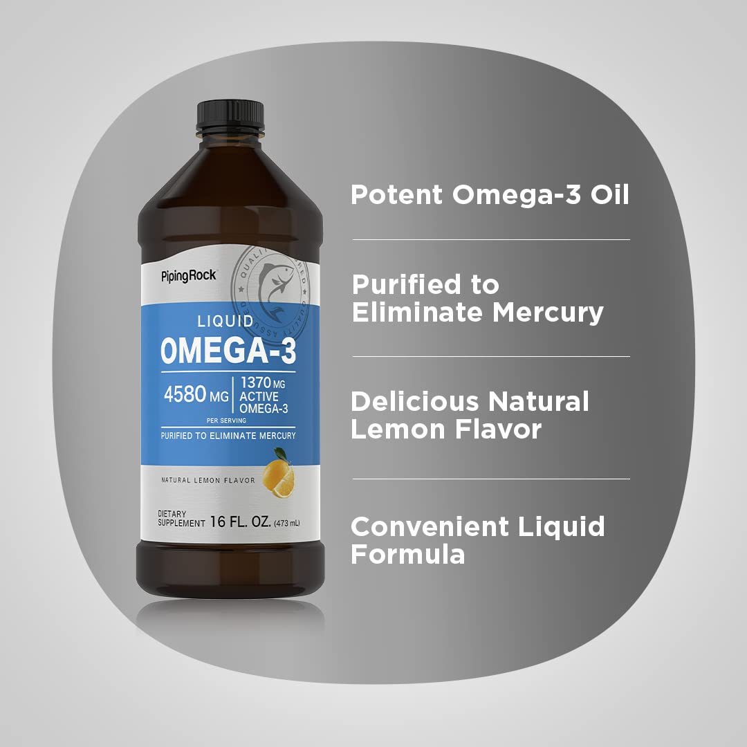 Piping Rock Omega-3 Fish Oil Liquid – 16 oz, 1370 mg Active Omega-3, Lemon