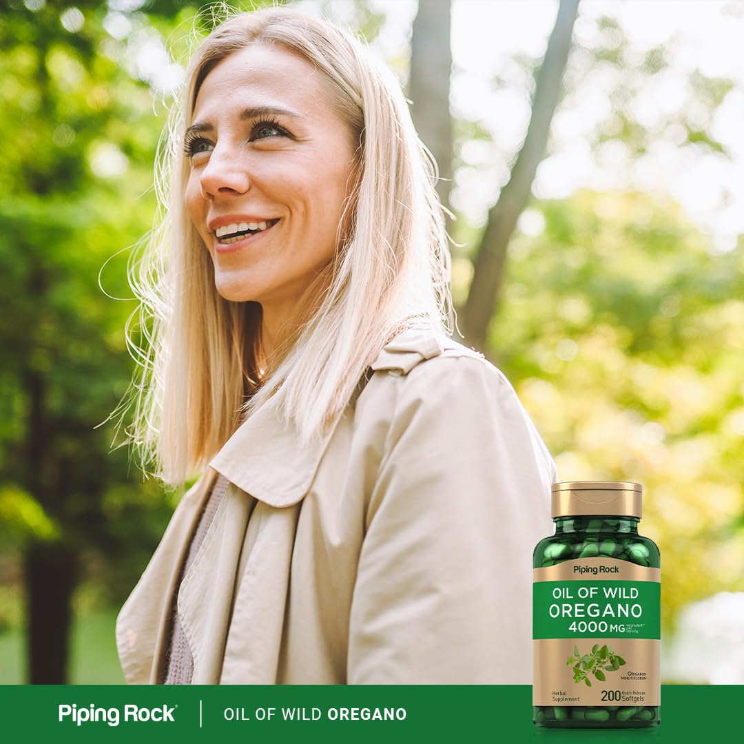 Piping Rock Oregano Oil Softgel Capsules 4000mg | 200 Pills | Herbal Extract Supplement | Wild Harvested | Non-GMO, Gluten Free