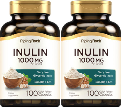 Piping Rock Organic Inulin Capsules 1000 mg - 100 Count | Low Glycemic Fiber | Non-GMO, Gluten Free (Pack of 2)