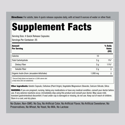 Piping Rock Organic Inulin Capsules 1000 mg - 100 Count | Low Glycemic Fiber | Non-GMO, Gluten Free (Pack of 2)