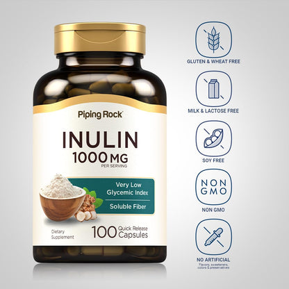 Piping Rock Organic Inulin Capsules 1000 mg - 100 Count | Low Glycemic Fiber | Non-GMO, Gluten Free (Pack of 2)