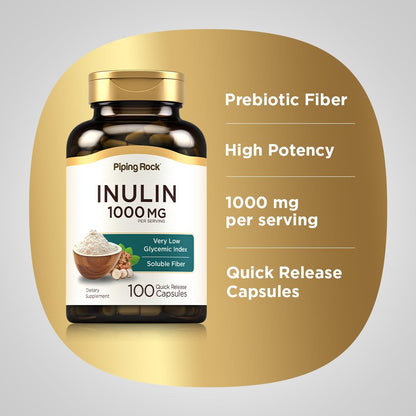 Piping Rock Organic Inulin Capsules 1000 mg - 100 Count | Low Glycemic Fiber | Non-GMO, Gluten Free (Pack of 2)