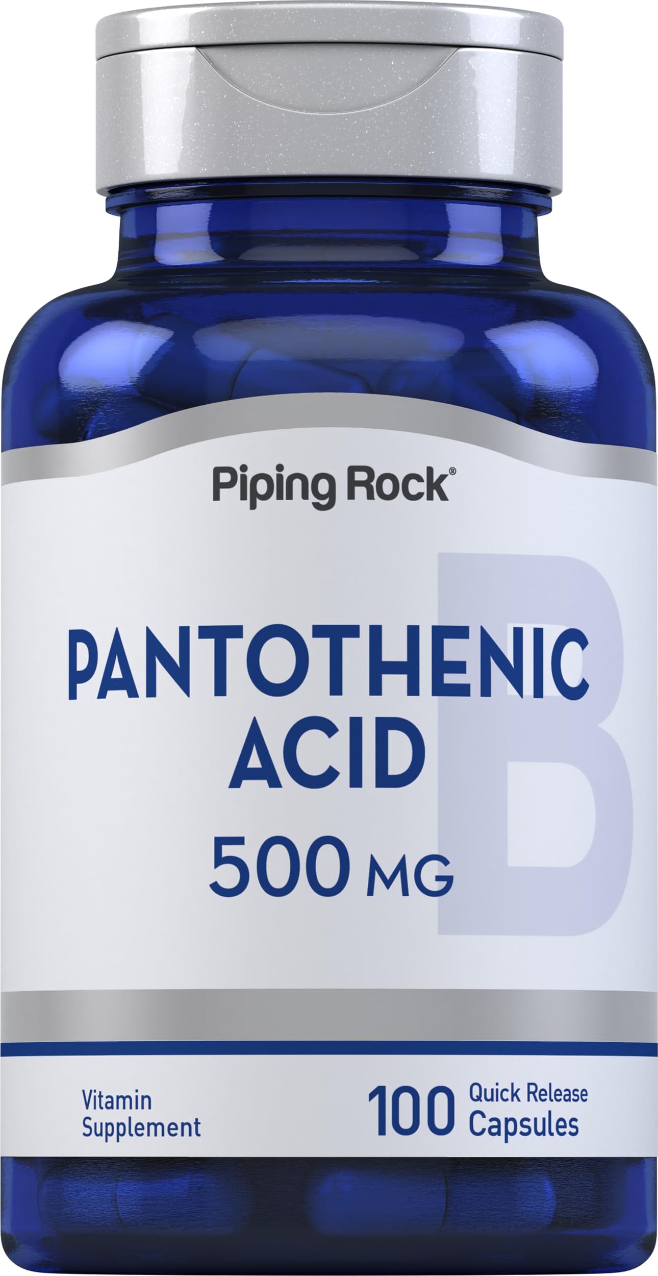Piping Rock Pantothenic Acid 500mg – 100 Capsules | Calcium d-Pantothenate | Non-GMO, Gluten Free