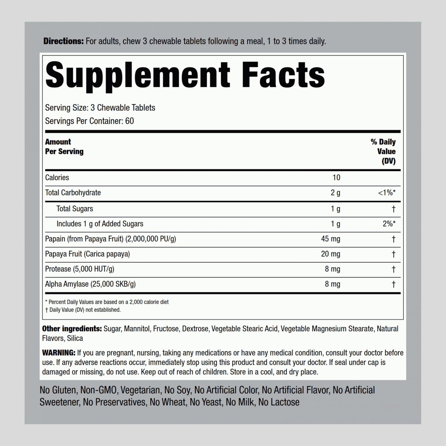 Piping Rock Papaya Digestive Enzymes Chewables – 180 Tablets, Vegetarian, Non-GMO, Gluten Free