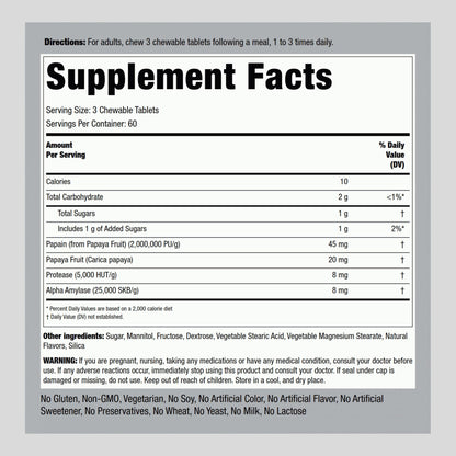 Piping Rock Papaya Digestive Enzymes Chewables – 180 Tablets, Vegetarian, Non-GMO, Gluten Free