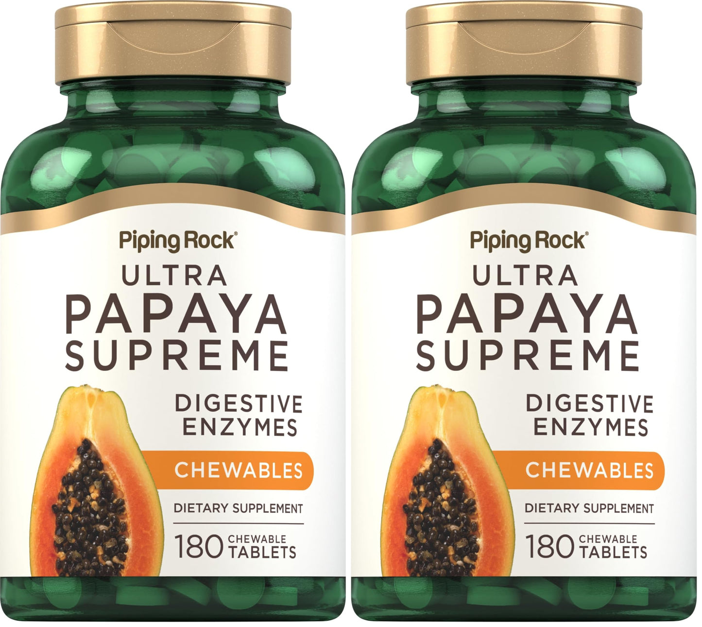 Piping Rock Papaya Digestive Enzymes Chewables – 180 Tablets, Vegetarian, Tropical Flavor (Pack of 2)