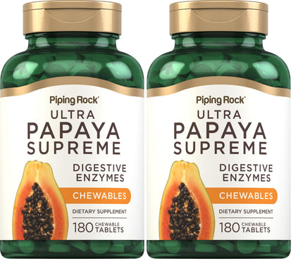 Piping Rock Papaya Digestive Enzymes Chewables – 180 Tablets, Vegetarian, Tropical Flavor (Pack of 2)