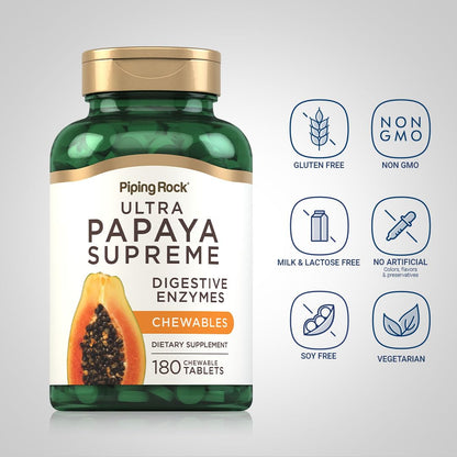 Piping Rock Papaya Digestive Enzymes Chewables – 180 Tablets, Vegetarian, Tropical Flavor (Pack of 2)