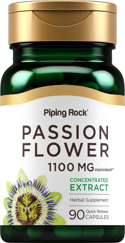 Piping Rock Passion Flower Extract Capsules | 1100mg | 90 Count | Herbal Supplement | Non-GMO, Gluten Free