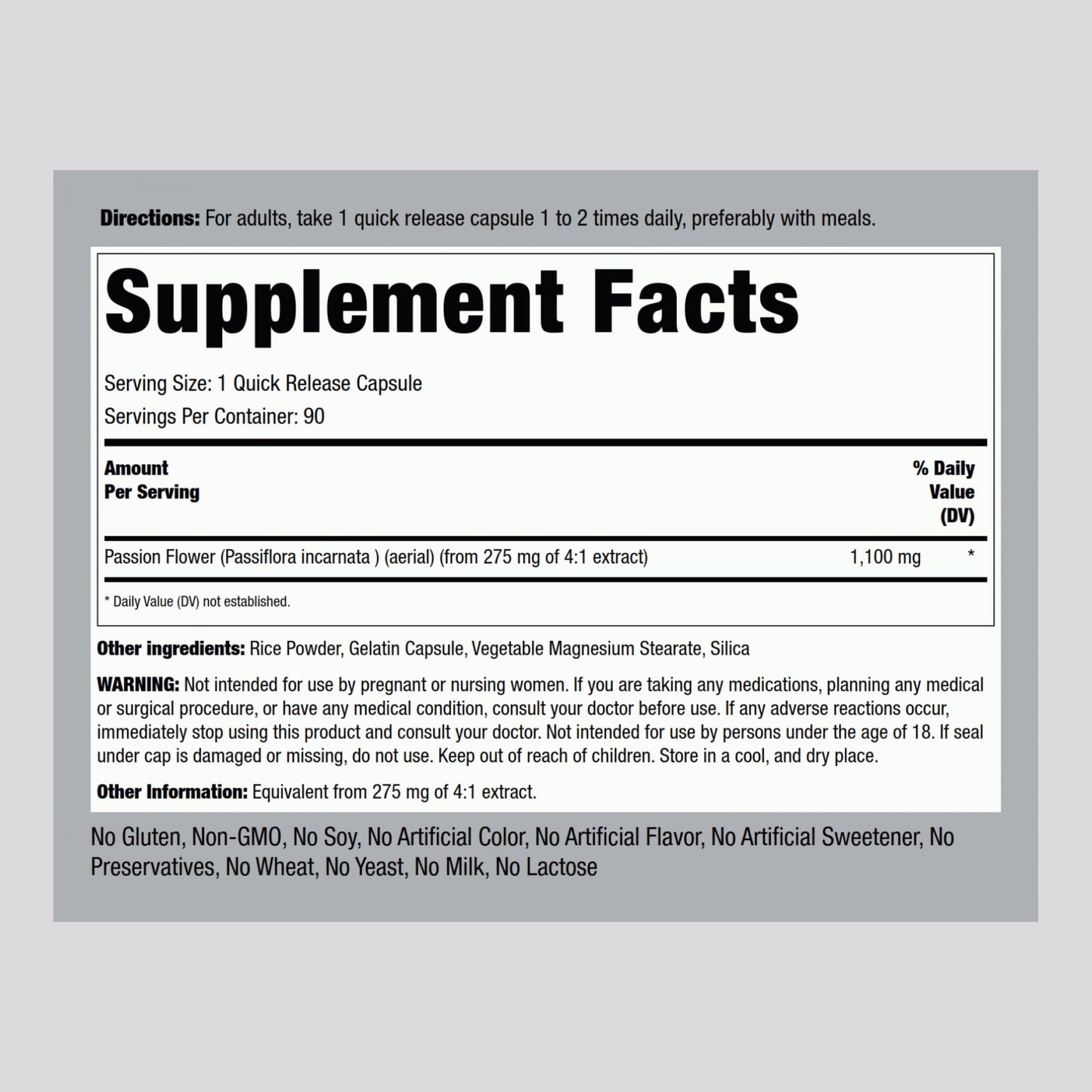 Piping Rock Passion Flower Extract Capsules | 1100mg | 90 Count | Herbal Supplement | Non-GMO, Gluten Free