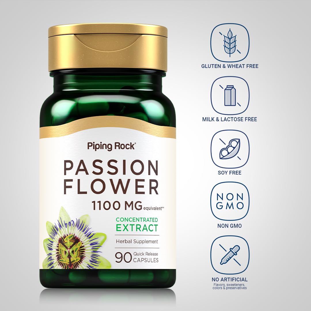 Piping Rock Passion Flower Extract Capsules | 1100mg | 90 Count | Herbal Supplement | Non-GMO, Gluten Free