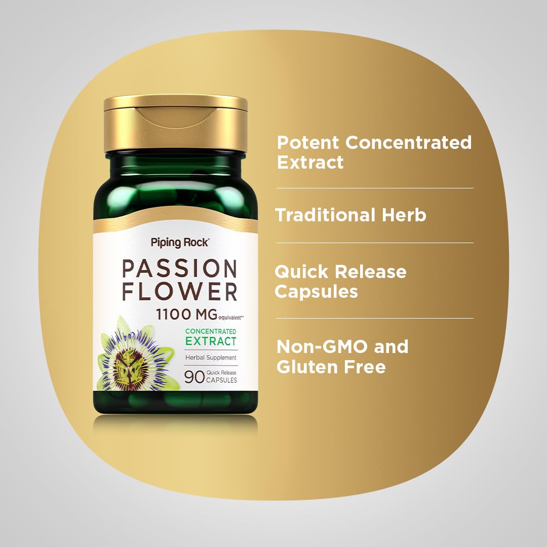 Piping Rock Passion Flower Extract Capsules | 1100mg | 90 Count | Herbal Supplement | Non-GMO, Gluten Free