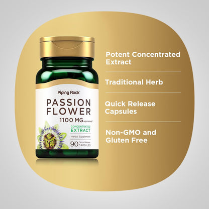 Piping Rock Passion Flower Extract Capsules | 1100mg | 90 Count | Herbal Supplement | Non-GMO, Gluten Free