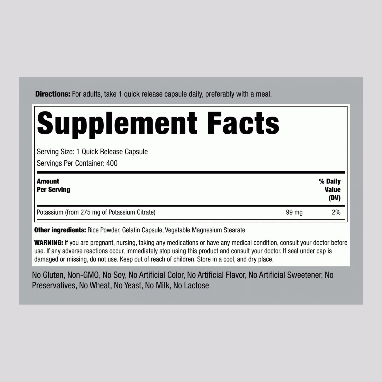 Piping Rock Potassium Citrate Supplement | 275 mg | 400 Capsules | Non-GMO, Gluten Free (Pack of 2)