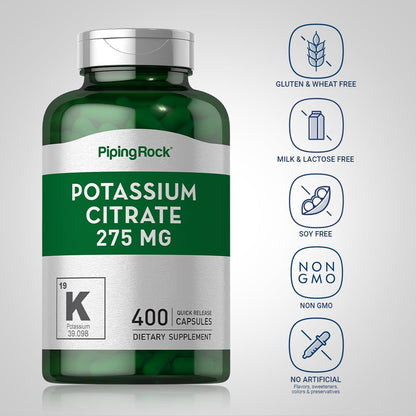 Piping Rock Potassium Citrate Supplement | 275 mg | 400 Capsules | Non-GMO, Gluten Free (Pack of 2)