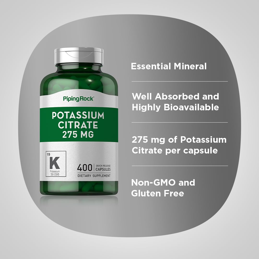Piping Rock Potassium Citrate Supplement | 275 mg | 400 Capsules | Non-GMO, Gluten Free (Pack of 2)