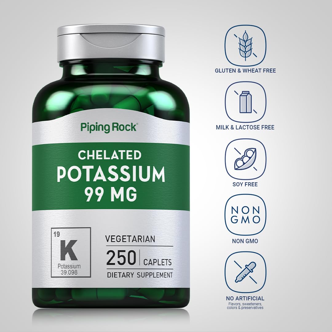 Piping Rock Chelated Potassium 99 mg – 250 Caplets | Potassium Gluconate