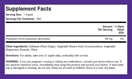 Piping Rock Chelated Potassium 99 mg – 250 Caplets | Potassium Gluconate