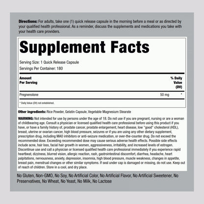 Piping Rock Pregnenolone 50 mg – 180 Capsules (Pack of 2)