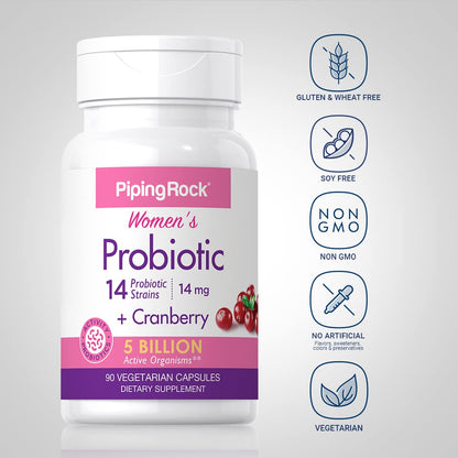 Piping Rock Probiotic for Women with Cranberry – 90 Capsules | 14 Strains | Vegetarian, Non-GMO, Gluten Free | Pack of 2