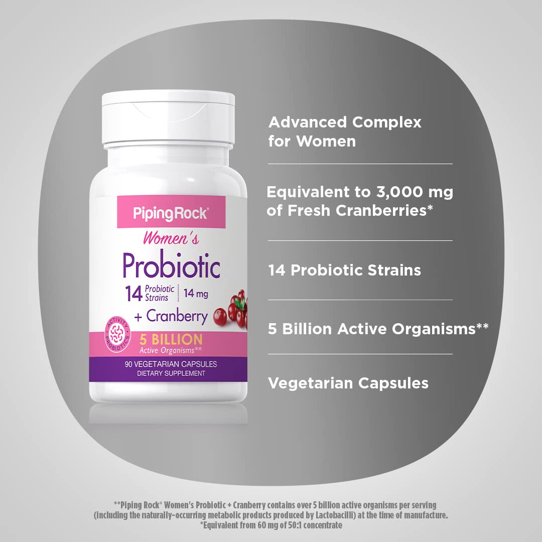 Piping Rock Probiotic for Women with Cranberry – 90 Capsules | 14 Strains | Vegetarian, Non-GMO, Gluten Free | Pack of 2