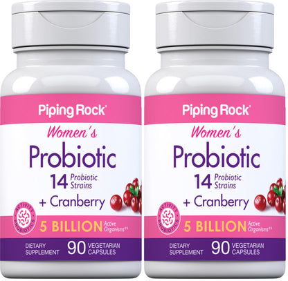 Piping Rock Probiotic for Women with Cranberry – 90 Capsules | 14 Strains | Vegetarian, Non-GMO, Gluten Free | Pack of 2