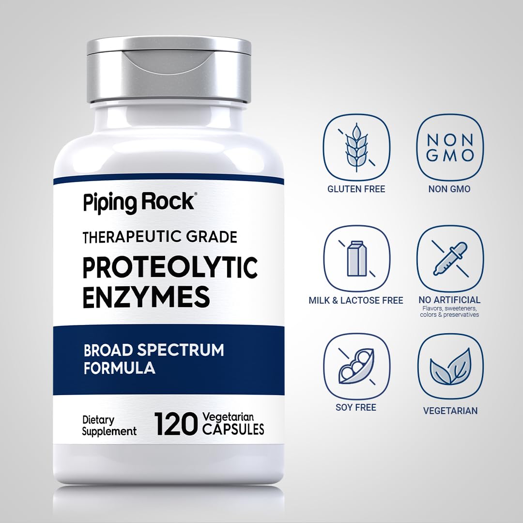 Piping Rock Proteolytic Enzymes Supplement | 120 Capsules | Broad Spectrum Complex | Vegetarian, Non-GMO, Gluten Free (Pack of 2)