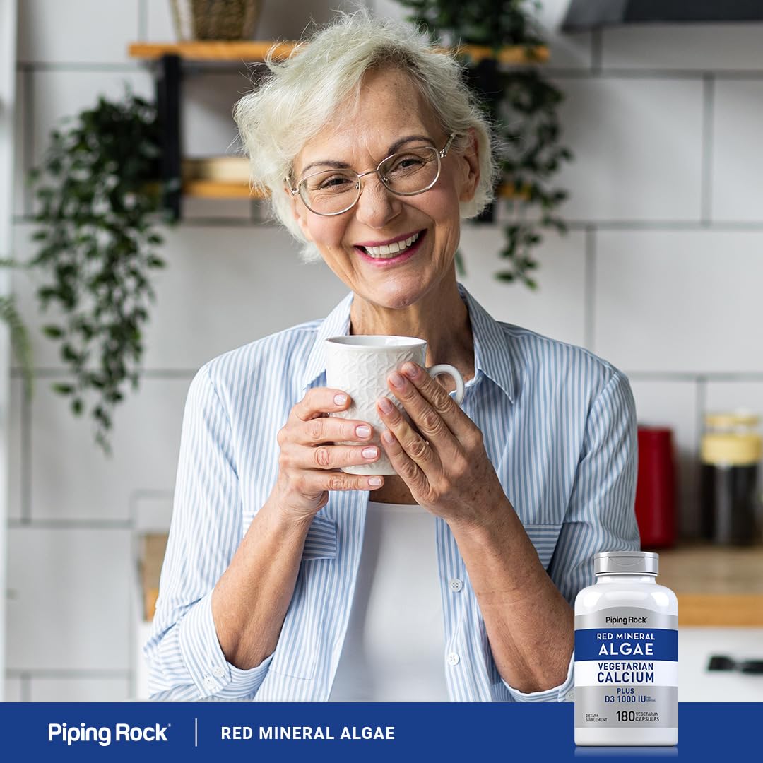Piping Rock Red Mineral Algae | Vegetarian Calcium | 180 Capsules | Plant Based Plus Trace Minerals | Plus D3 1000 IU | Non-GMO, Gluten Free Supplement (Pack of 2)