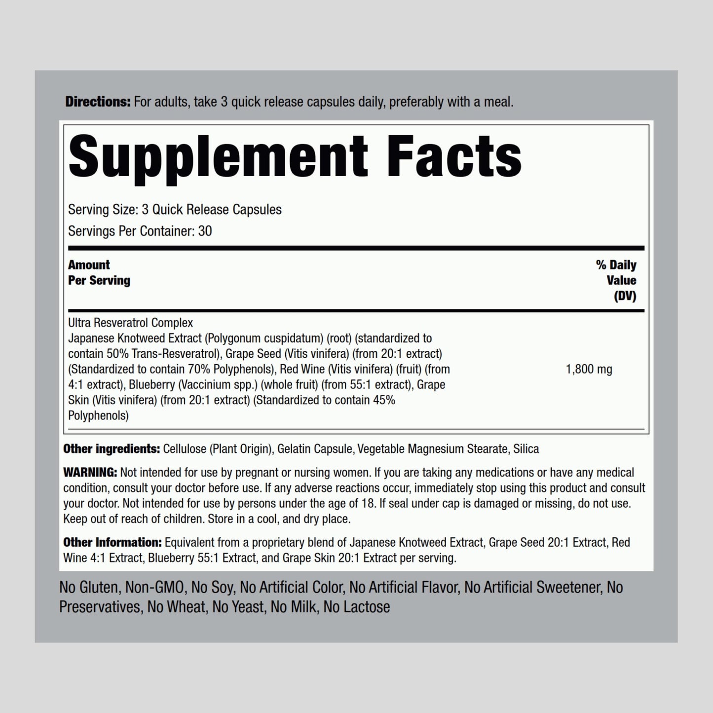 Piping Rock Resveratrol Complex 1800 mg | 90 Capsules | Ultra Potent | Non-GMO, Gluten Free