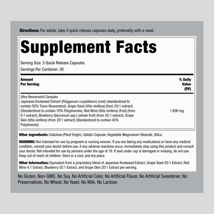 Piping Rock Resveratrol Complex 1800 mg | 90 Capsules | Ultra Potent | Non-GMO, Gluten Free