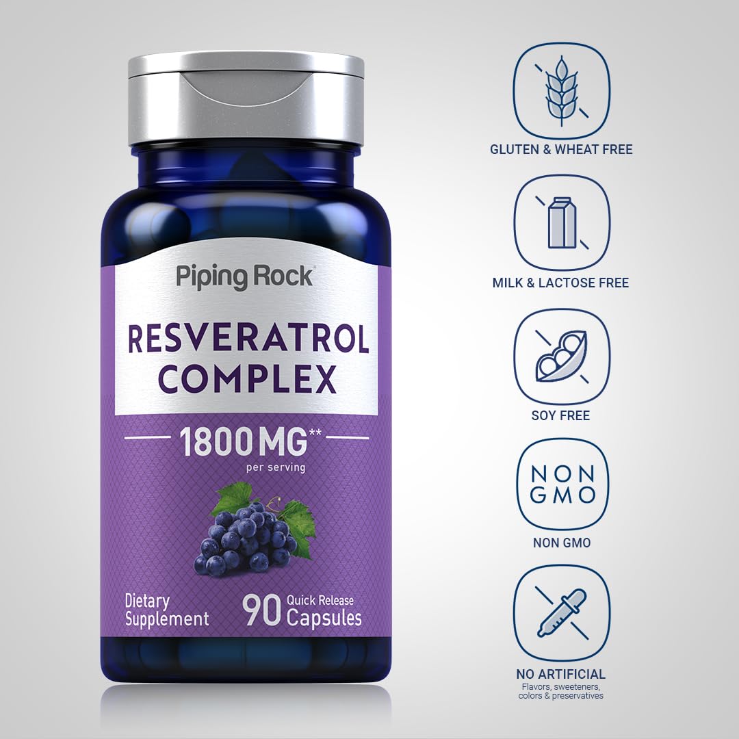 Piping Rock Resveratrol Complex 1800 mg | 90 Capsules | Ultra Potent | Non-GMO, Gluten Free
