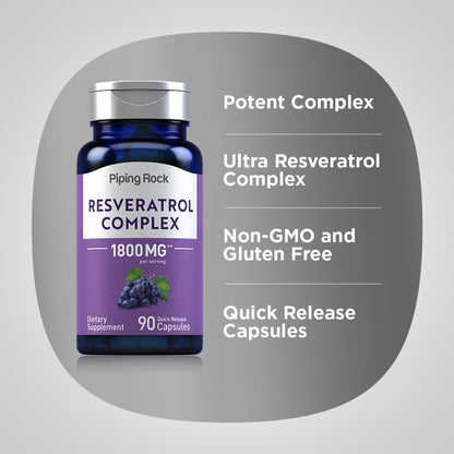 Piping Rock Resveratrol Complex 1800 mg | 90 Capsules | Ultra Potent | Non-GMO, Gluten Free
