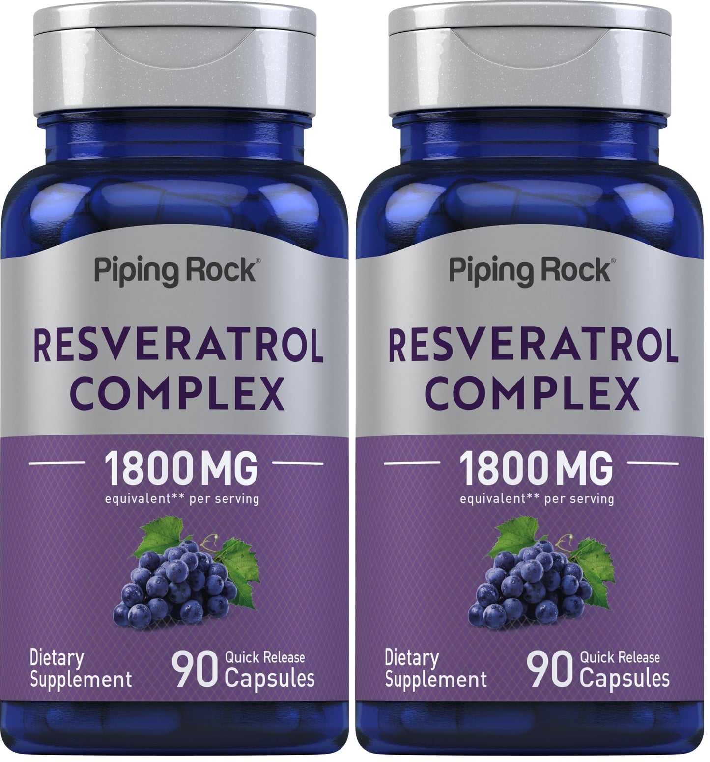 Piping Rock Resveratrol Complex 1800 mg | 90 Capsules | Ultra Potent | Non-GMO, Gluten Free Supplement (Pack of 2)