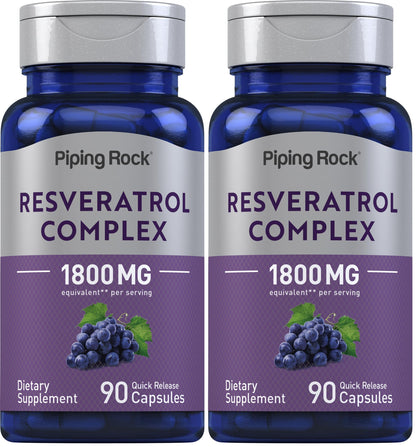 Piping Rock Resveratrol Complex 1800 mg | 90 Capsules | Ultra Potent | Non-GMO, Gluten Free Supplement (Pack of 2)