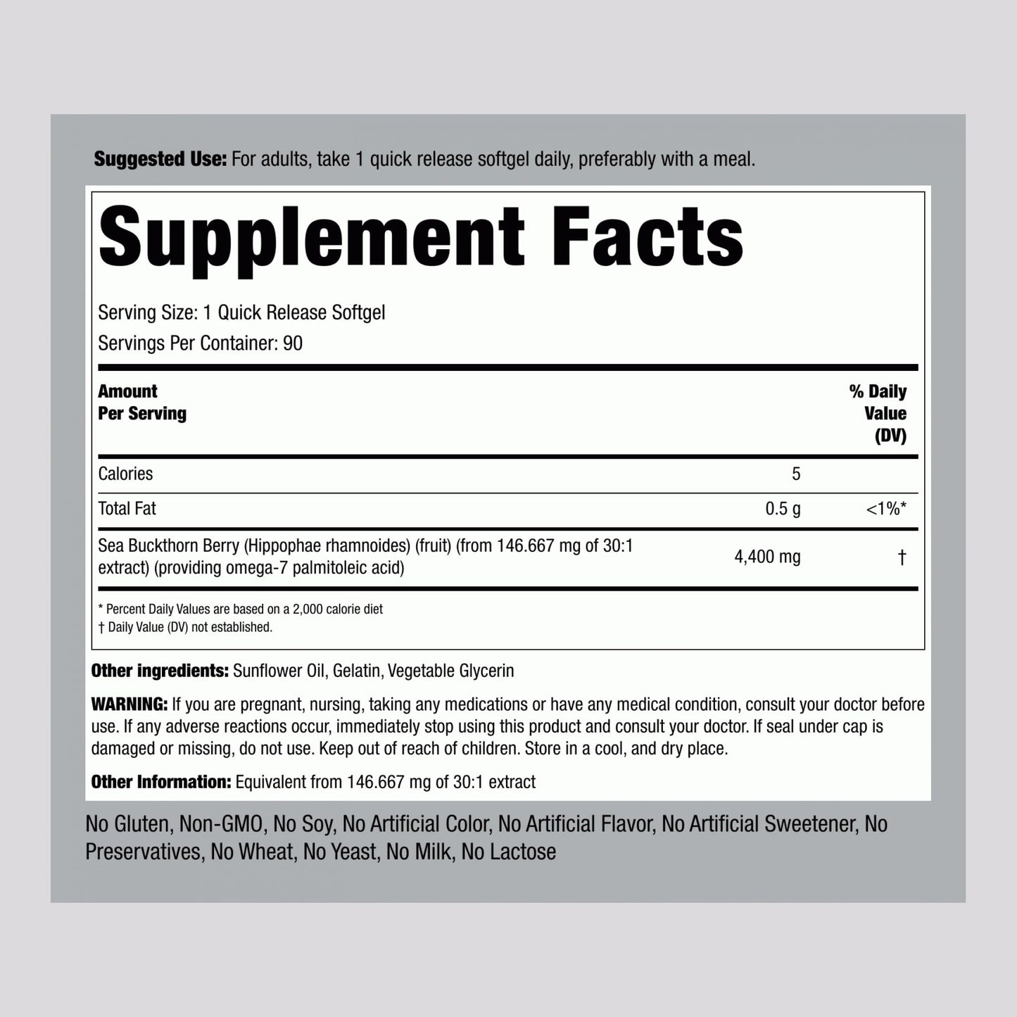 Piping Rock Sea Buckthorn Oil Capsules 4400mg | 90 Softgels | Omega-7 | Gluten Free, Non-GMO (Pack of 2)