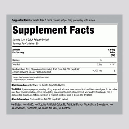 Piping Rock Sea Buckthorn Oil Capsules 4400mg | 90 Softgels | Omega-7 | Gluten Free, Non-GMO (Pack of 2)