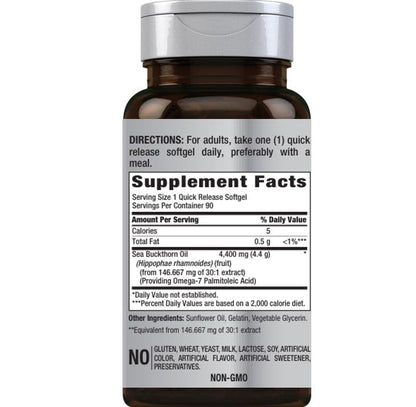 Piping Rock Sea Buckthorn Oil Capsules 4400mg | 90 Softgels | Omega-7 | Gluten Free, Non-GMO (Pack of 2)