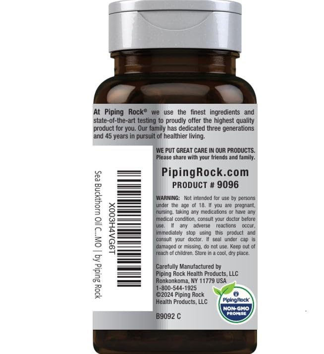 Piping Rock Sea Buckthorn Oil Capsules 4400mg | 90 Softgels | Omega-7 | Gluten Free, Non-GMO (Pack of 2)