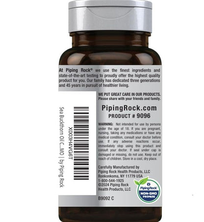 Piping Rock Sea Buckthorn Oil Capsules 4400mg | 90 Softgels | Omega-7 | Gluten Free, Non-GMO (Pack of 2)