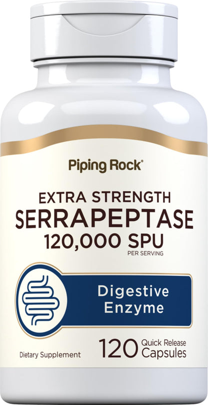 Piping Rock Serrapeptase 120000 SPU – 120 Capsules | Digestive Enzyme | Non-GMO, Gluten Free