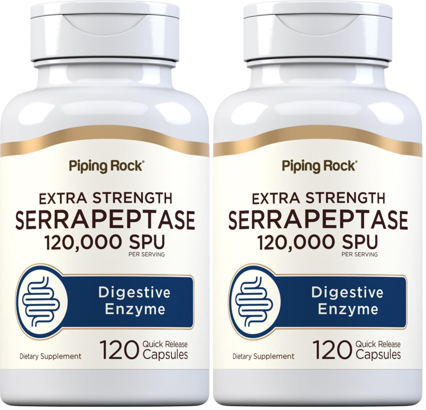 Piping Rock Serrapeptase 120000 SPU - 120 Capsules | Extra Strength Digestive Enzyme | Non-GMO, Gluten Free (Pack of 2)