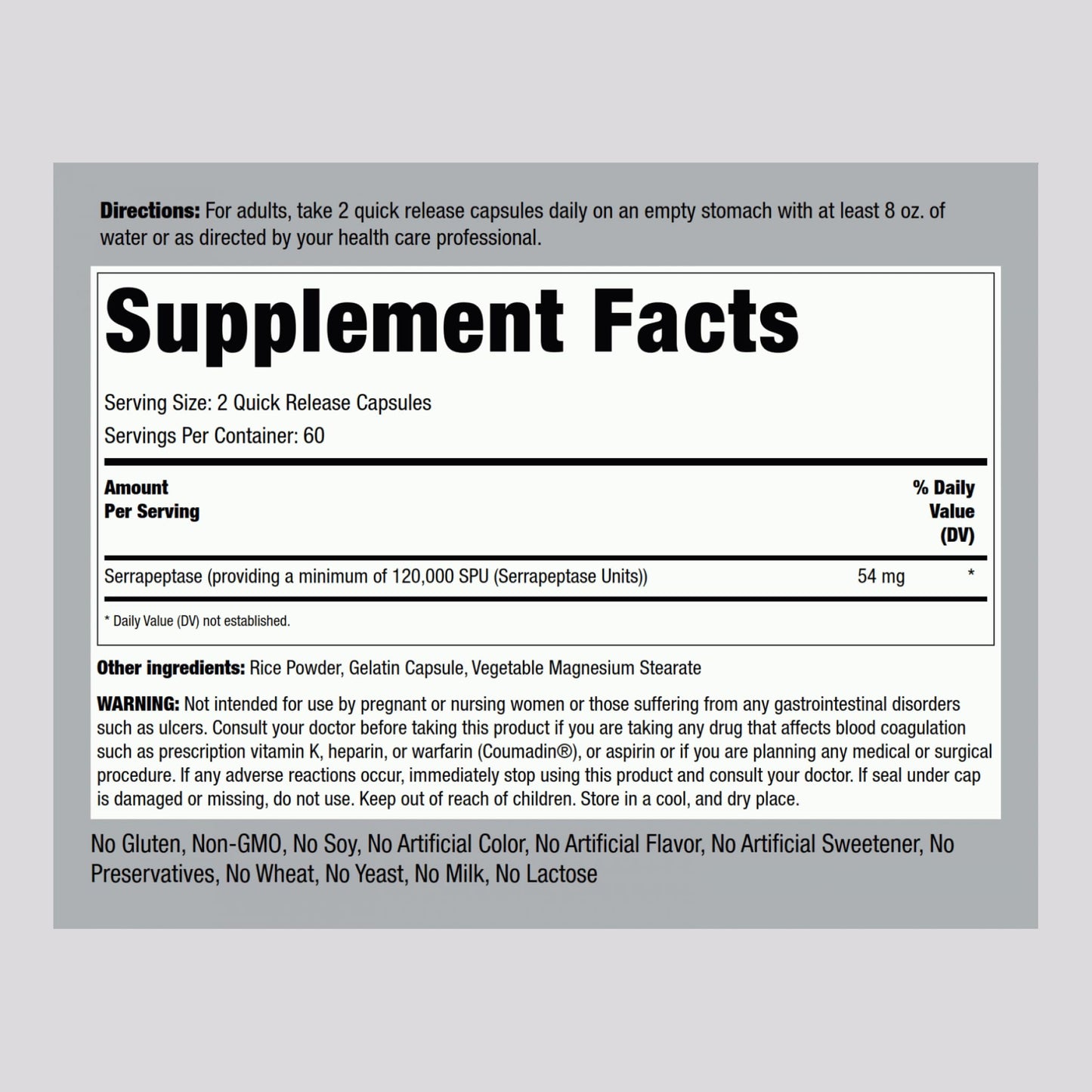 Piping Rock Serrapeptase 120000 SPU - 120 Capsules | Extra Strength Digestive Enzyme | Non-GMO, Gluten Free (Pack of 2)